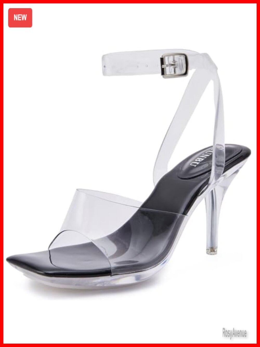 Clear Platform Stiletto Heeled Sandals Square Toe Strappy Ankle Strap Slingback